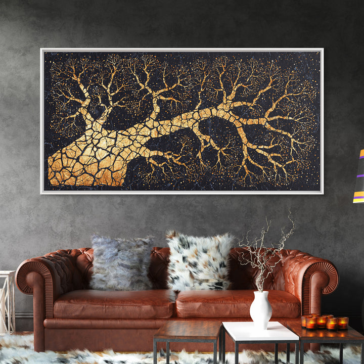 Golden Baobab Tree Branches On Black, African Tree Wall Art, Luxury Canvas Decor, Earth Tone Statement Home Decor Gift Idea