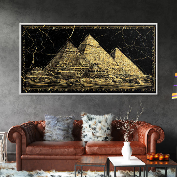 Black Gold Egyptian Pyramids Wall Art, Ancient African Art Print, Luxury Canvas Print, Mystical Statement Home Office Decor Gift