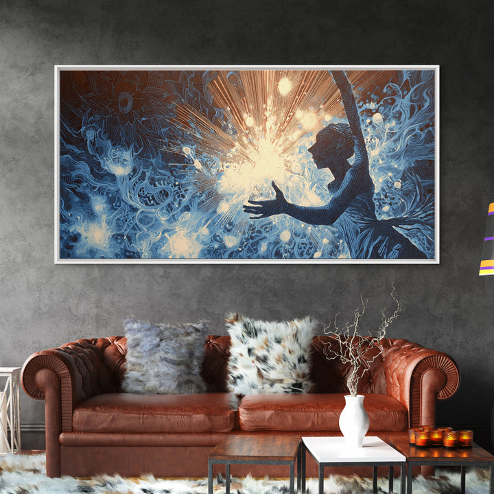 Mystical Blue African Woman Wall Art, Spiritual Abstract Canvas Print, Afrocentric Female Power Art, Dreamy Home Decor Gift