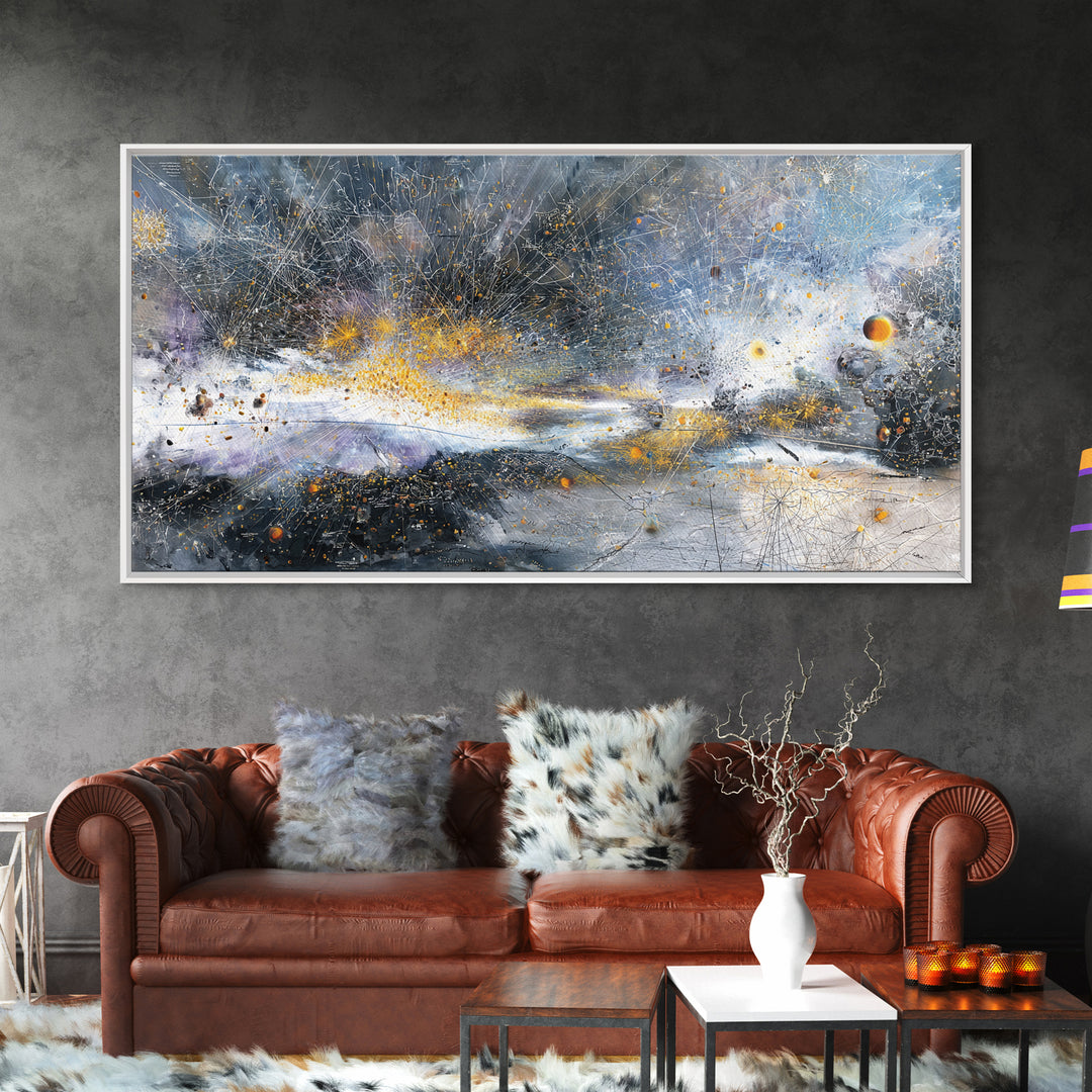 Abstract Cosmic Galaxy Wall Art, Blue Gold Modern Canvas Print, Contemporary Abstract Art, Luxury Office Decor Housewarming Gift