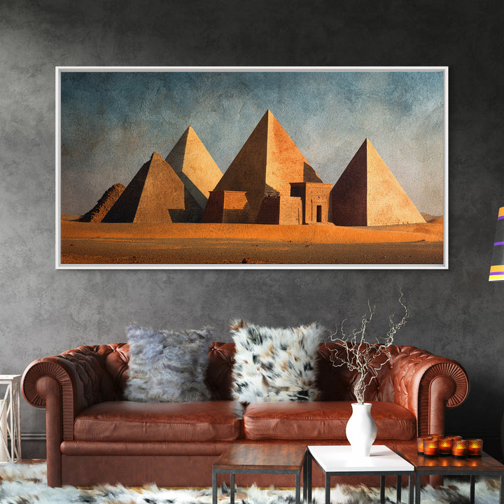Earthy Egyptian Pyramids Desert Wall Art, Ancient African Canvas Print, Minimalist Landscape Art, Cultural Home Decor Gift