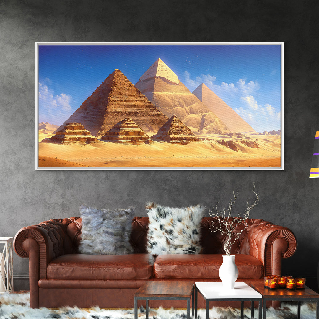 Golden Egyptian Pyramids And Sphinx Desert Wall Art, African Egyptian Art, Ancient African Art, Africa Poster Print Home Decor