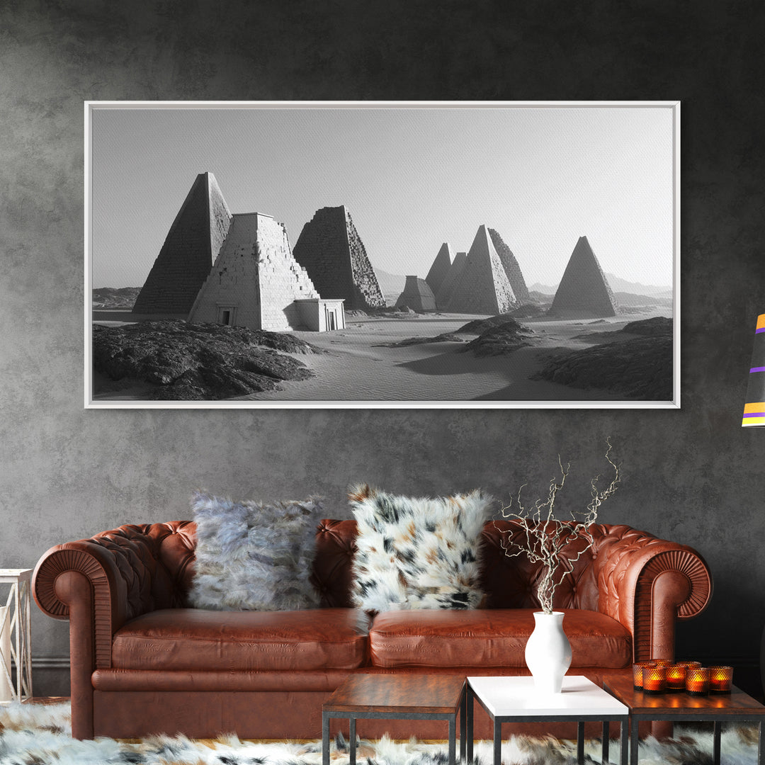 Black And White Nubian Pyramids Desert Canvas Print, African Egyptian Art, Ancient African Art, Minimalist Wall Art Decor