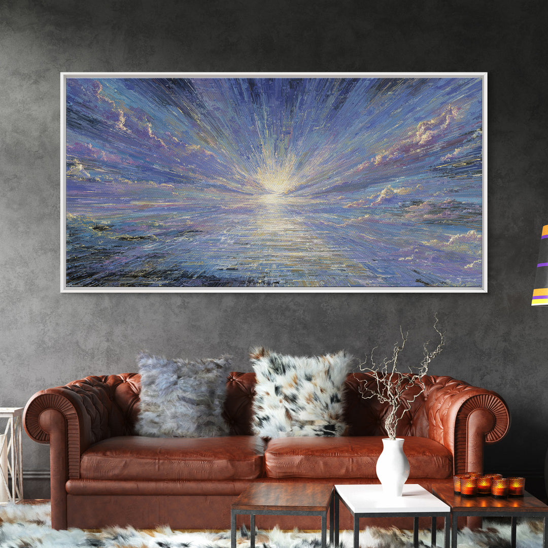 Radiant Sunrise Over Shimmering Ocean Wall Art, Blue Wall Art, Nature Scene Art, Modern Canvas Art, Living Room Decor Gift