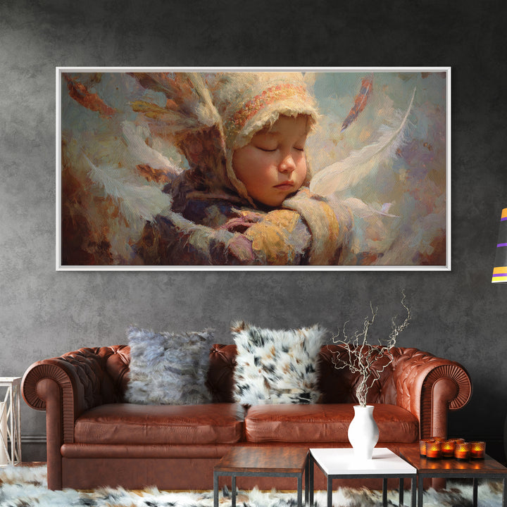 Sleeping Angel Child Canvas Print, Dreamy Spiritual Wall Decor, Soft Nursery Portrait, Peaceful Gift For Her, Unique Home Decor