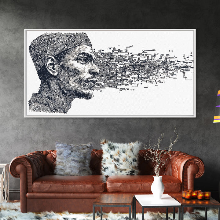 African Man Digital Profile Canvas Print, Abstract Black Portrait Wall Art, Modern Afrocentric Decor, Unique Office Artwork