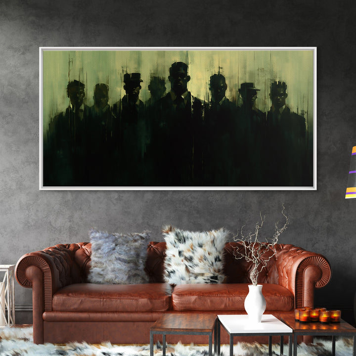 Green Shadow Men In Hats Canvas Print, Moody Black Wall Art, African American Portrait, Minimalist Office Decor Gift For Him