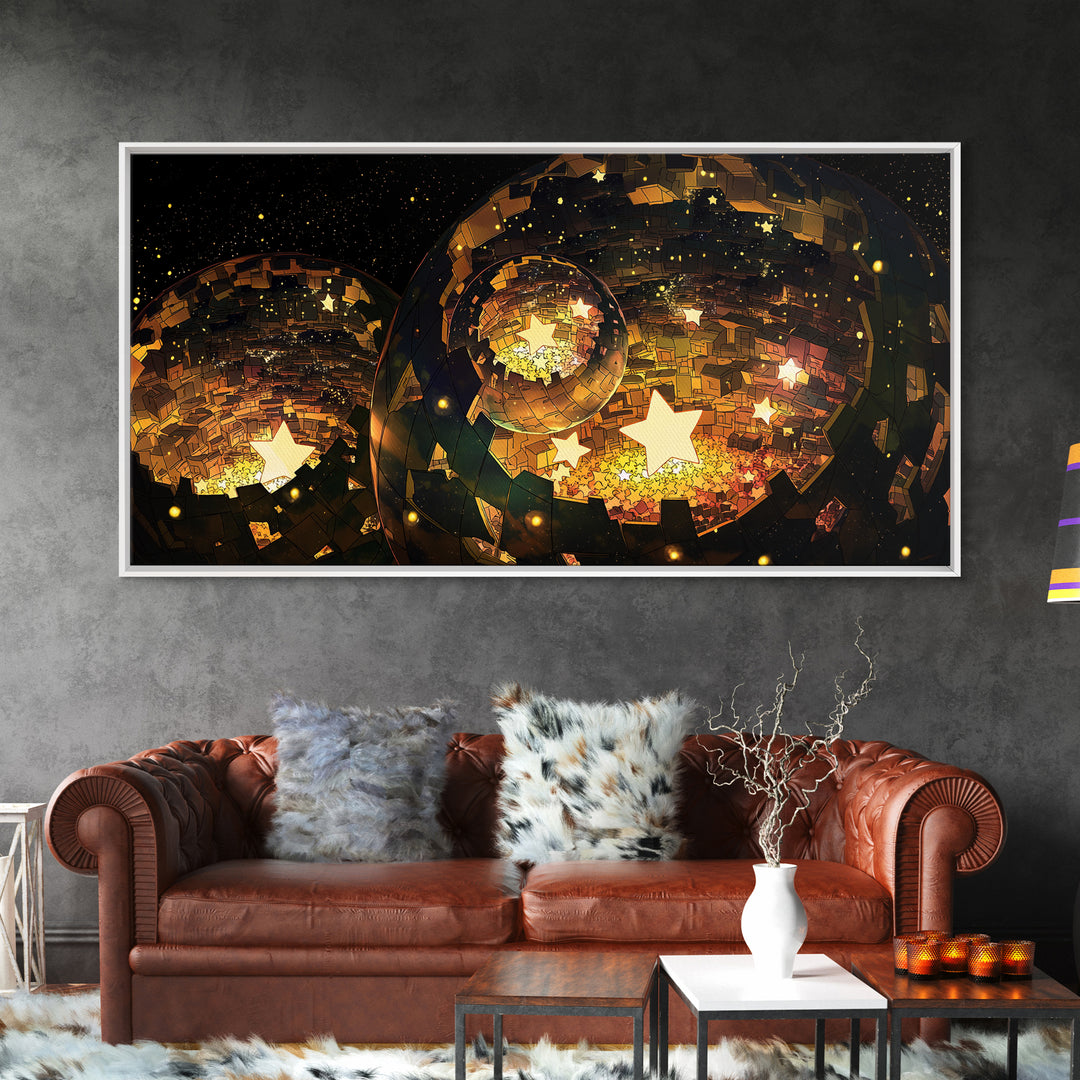 Golden Star Lantern Domes At Night Wall Art, Afrofuturism Decor, Modern African Inspired Canvas, Boho Home Decor Gift For Her
