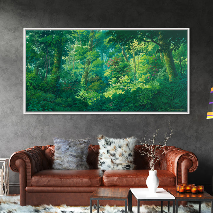 Sunlit Tropical Rainforest Wall Art, Lush Green Jungle African Safari Print, Nature Scene Canvas, Calm Bedroom Decor Gift
