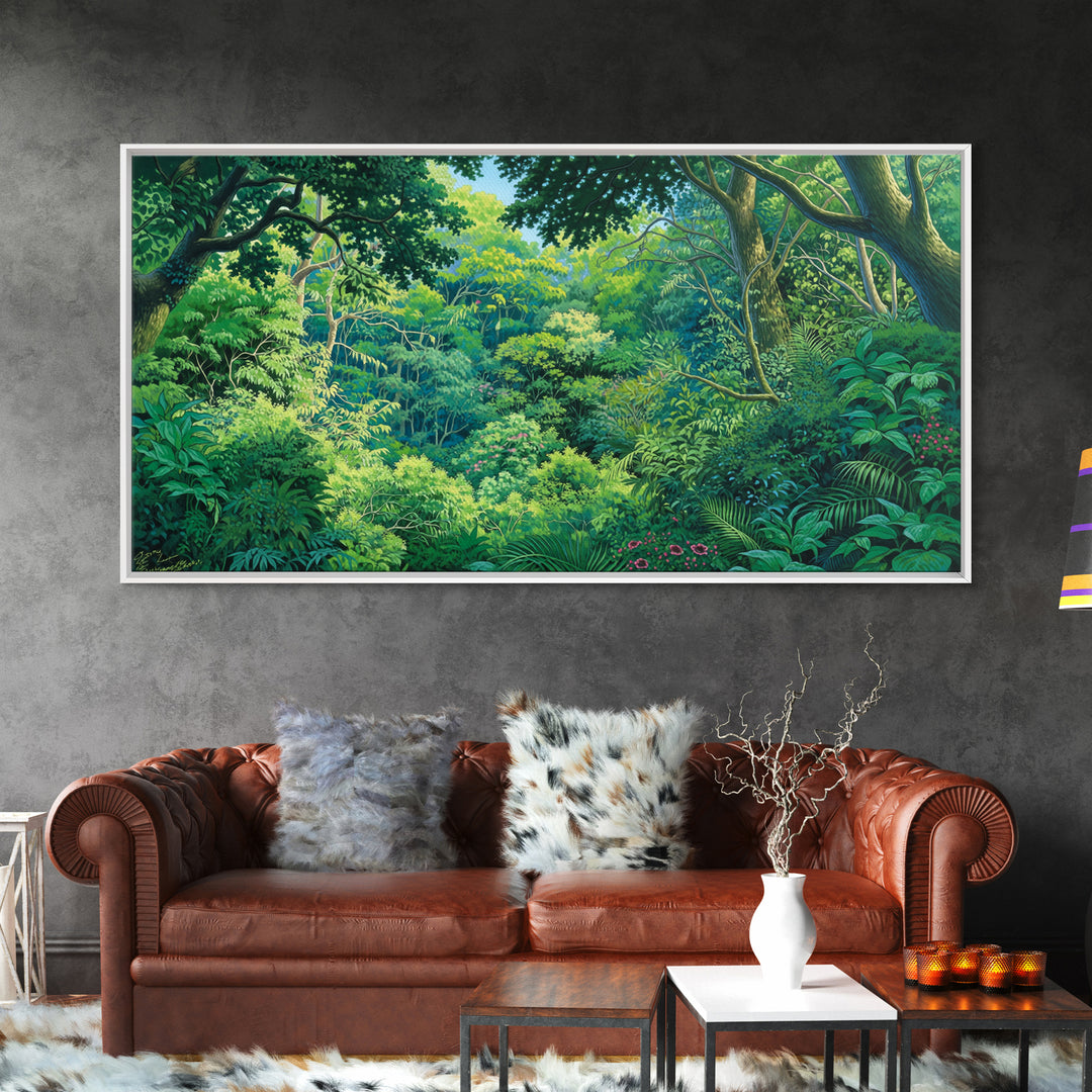 Vibrant Green Jungle Canopy Wall Art, African Landscape Canvas Print, Tropical Botanical Decor, Bright Living Room Gift Idea