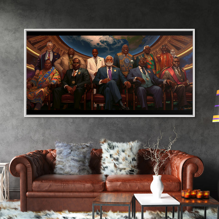 African Dignitaries Beneath Earth Canvas Print, Pan African Wall Art, Black History Decor For Executive Office Wall Decor