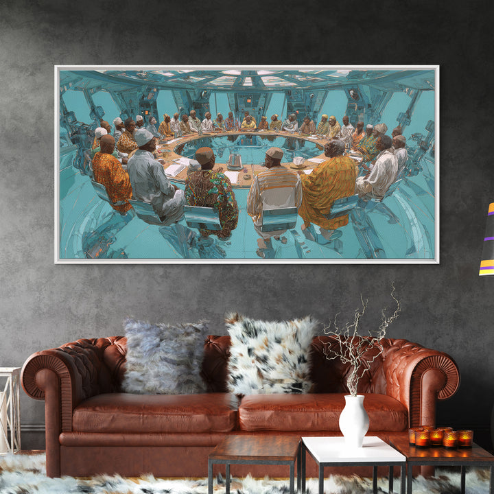 Futuristic Roundtable Leaders Canvas Print, African Wall Art, Modern African Art, Afrocentric Wall Art, Office Decor Gift