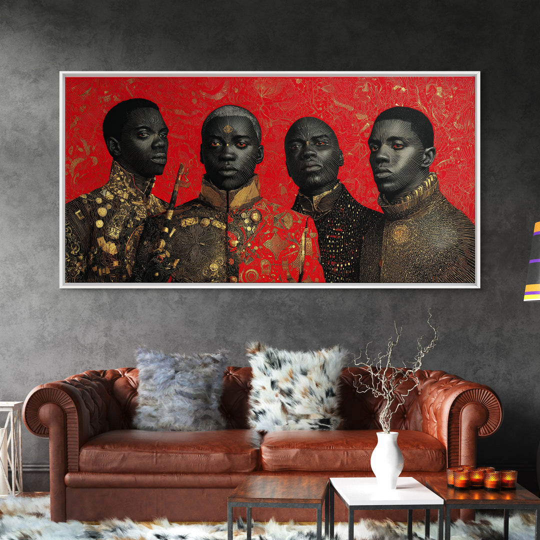 Four Regal African Warrior Portraits Canvas Print, Black Art, African Warrior Art, Tribal Art Decor, Bold Wall Decor Gift