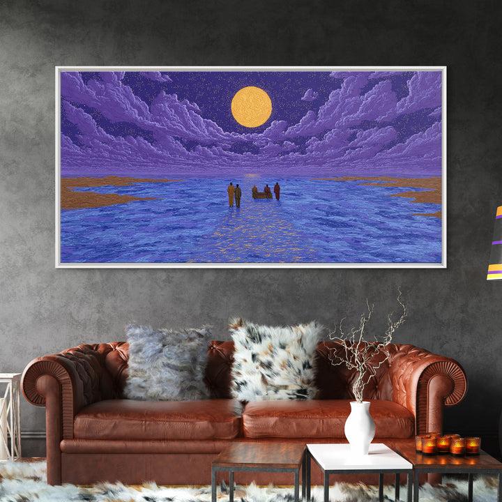Purple Moonlit Ocean Journey Wall Art, African Inspired Art, Dreamy Wall Art, Spiritual Wall Decor, Mystical Wall Art Gift