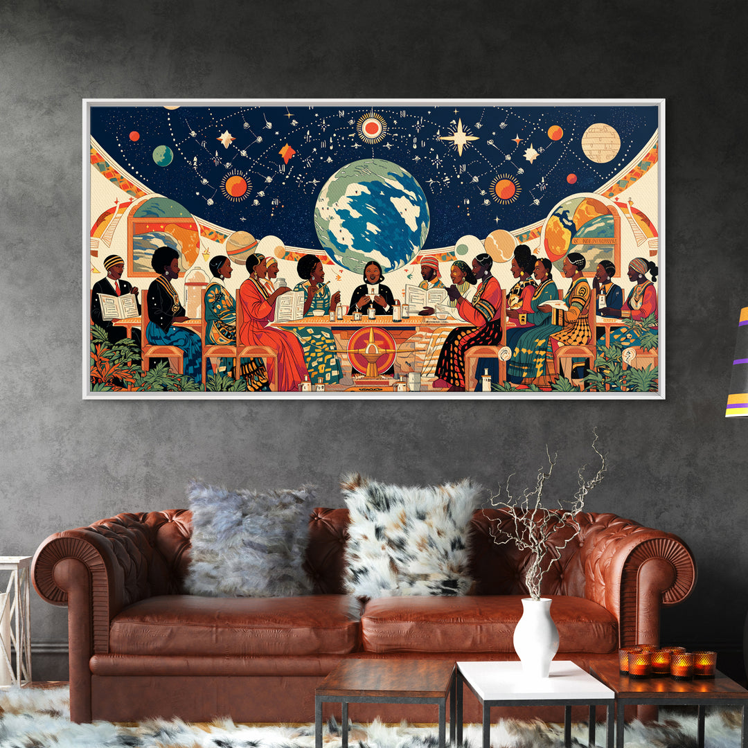 Afrocentric Women Planning Under Stars Wall Art, African Women Art, Black Girl Magic, Ankara Wall Art, Feminine Home Decor