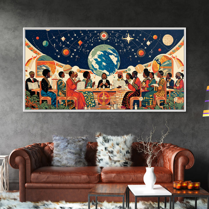 Afrocentric Women Planning Under Stars Wall Art, African Women Art, Black Girl Magic, Ankara Wall Art, Feminine Home Decor