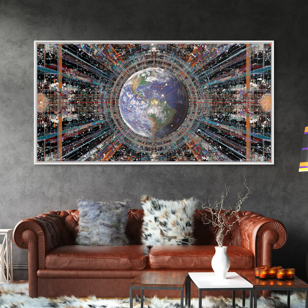 Afrofuturist Earth Data Portal Canvas Print, Digital Art Africa, Modern African Art, Futuristic Office Wall Decor For Tech Lovers