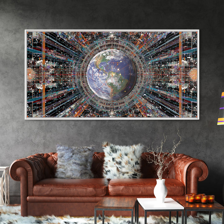 Afrofuturist Earth Data Portal Canvas Print, Digital Art Africa, Modern African Art, Futuristic Office Wall Decor For Tech Lovers