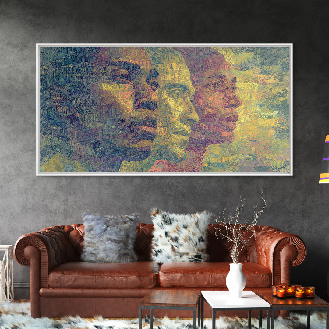Layered African Faces In Abstract Script Canvas Print, Modern African Art Decor, Afrocentric Portrait Wall Art For Home Decor