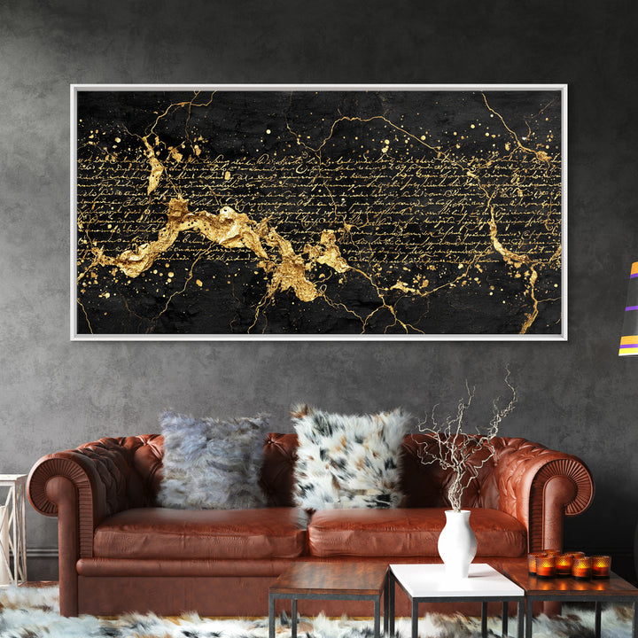Black And Gold Abstract Script Wall Art, African Inspired Map Decor, Luxury Canvas Print, Modern Afrocentric Home Decor Gift