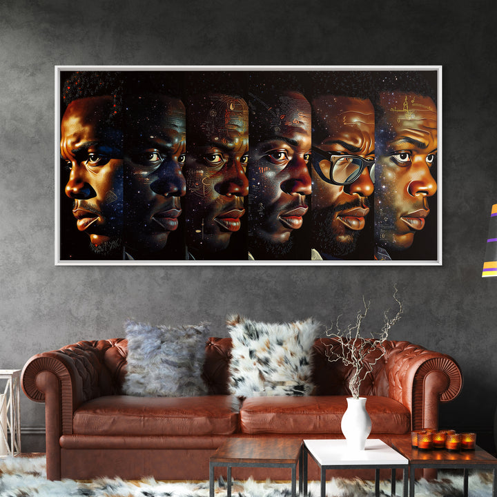 Six Black Men Portraits In Golden Light Canvas Print, Modern Black Art, African American Wall Art, Masculine Home Decor Gift