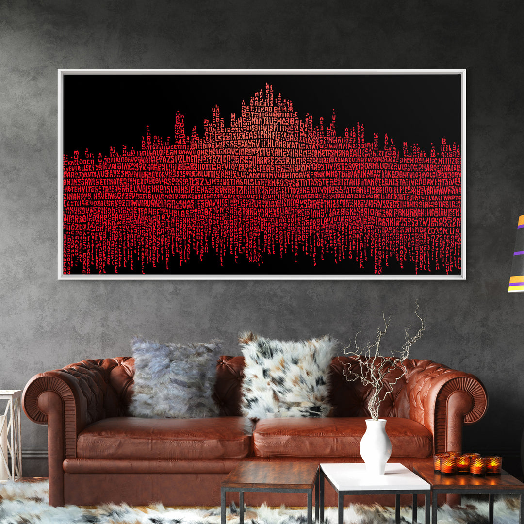 Red Typographic African Skyline Canvas Print, Bold Black Art, Afrocentric Wall Decor, Modern Cultural Home Decor Gift Idea
