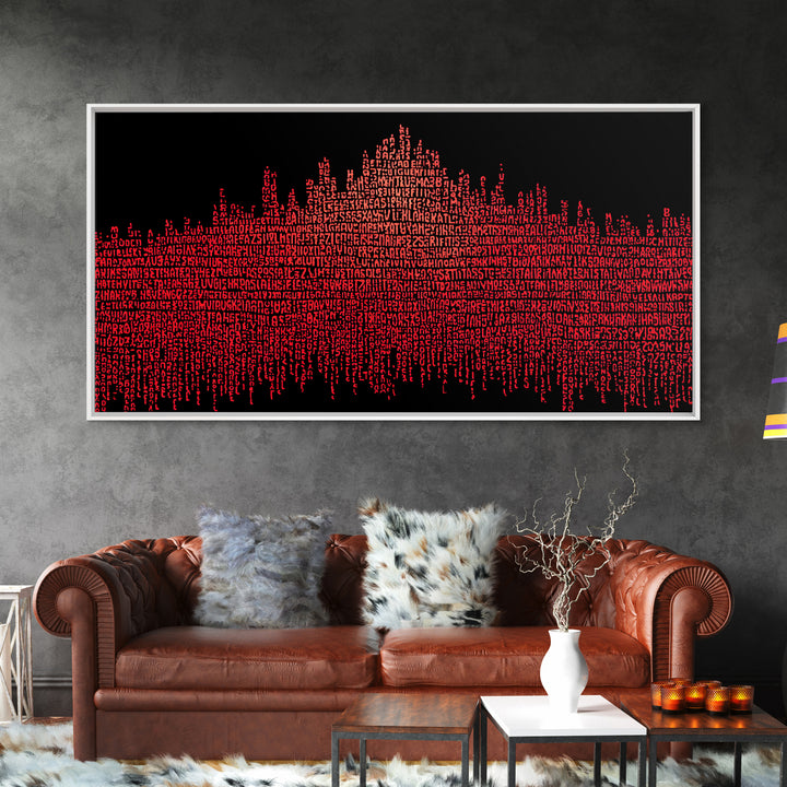 Red Typographic African Skyline Canvas Print, Bold Black Art, Afrocentric Wall Decor, Modern Cultural Home Decor Gift Idea