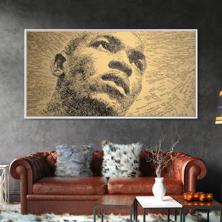 Sepia Text Portrait Of Black Man Canvas Print, African American Art, Afrocentric Wall Decor, Masculine Office Art Gift Idea