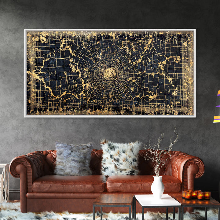 Black Gold Geometric Spiral Canvas Print, Abstract African Art, Luxury Wall Decor, Modern Afrocentric Statement Piece Gift