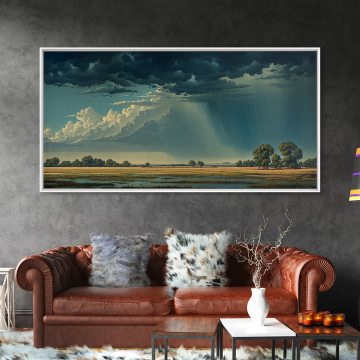 Dramatic Rainstorm Over African Wetlands Canvas Print, African Landscape, Safari Decor, Nature Wall Art, Statement Home Decor