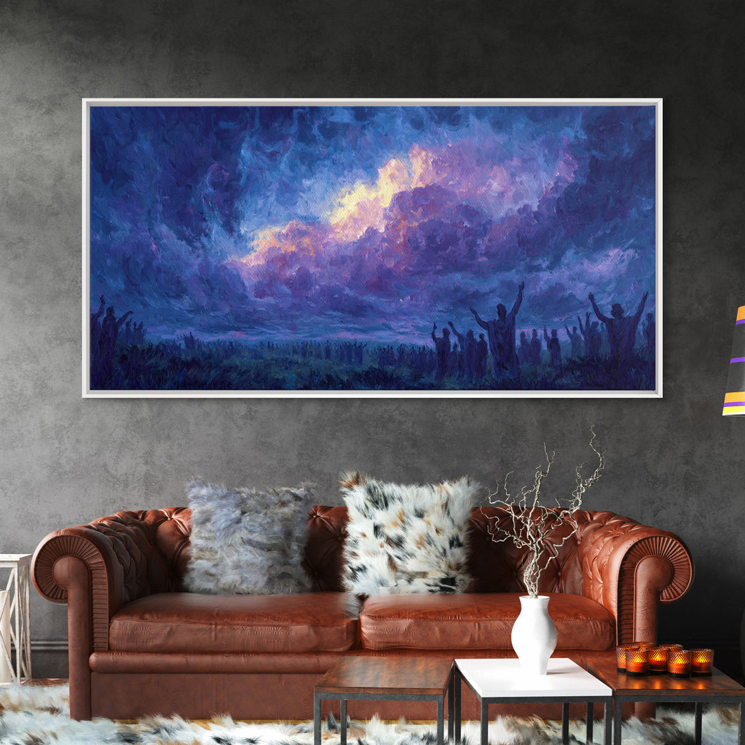 Mystic Purple African Storm Sky With Silhouettes Canvas Print, Spiritual Wall Art, Dreamy Landscape, Afrocentric Decor Gift