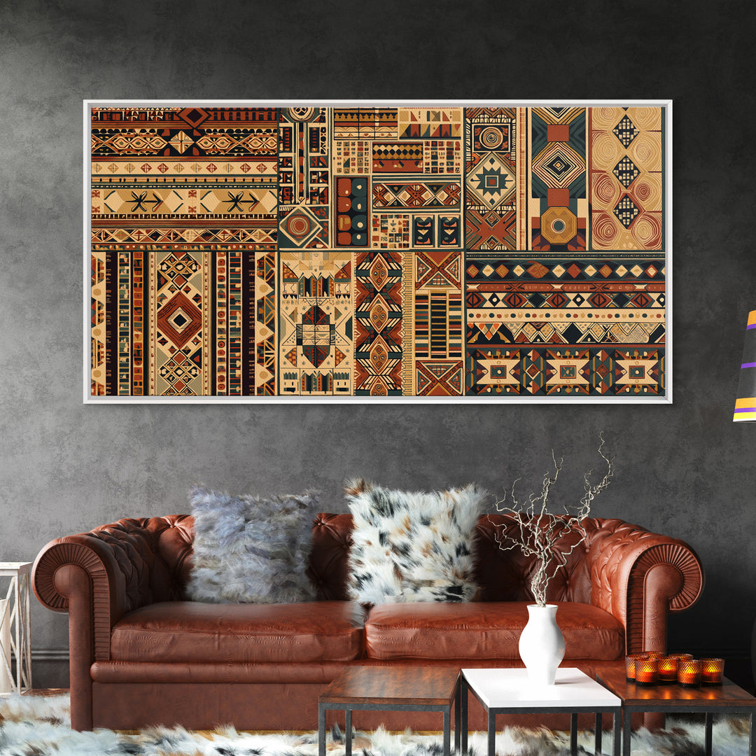 Intricate African Textile Patterns Framed Canvas Print, Ankara Wall Decor, Tribal Geometric Art, Ethnic Home Decor Gift Idea
