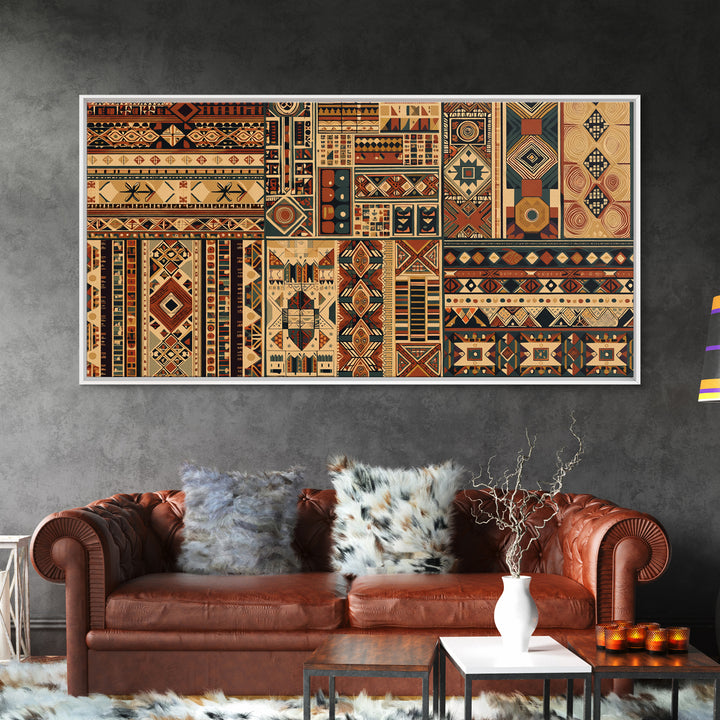 Intricate African Textile Patterns Framed Canvas Print, Ankara Wall Decor, Tribal Geometric Art, Ethnic Home Decor Gift Idea