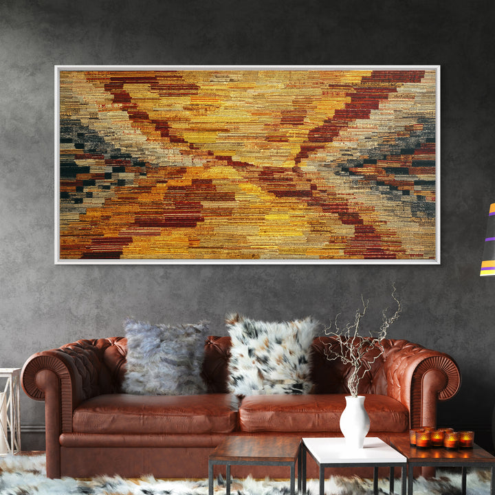 Rustic Mud Cloth Sunset Abstract Wall Art, African Fabric Print, Earth Tone Textile Decor, Boho Cultural Home Decor Gift