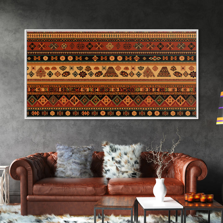 Traditional African Stripe Textile Wall Art, Ankara Pattern Print, Tribal Wall Decor, Warm Cultural Home Decor For Living Room