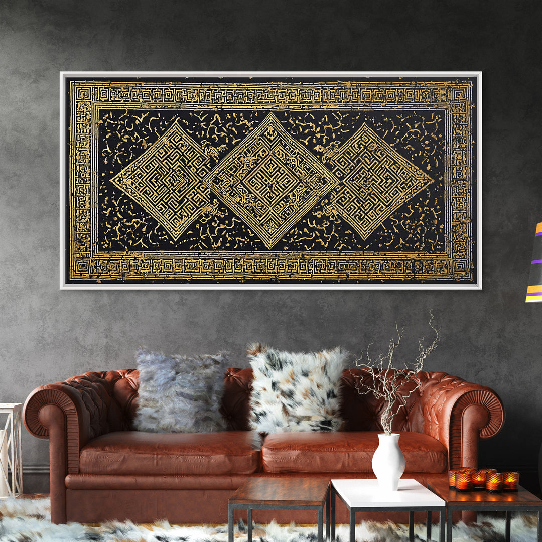 Ornate Black Gold African Pattern Wall Art, Luxury Canvas Decor, Tribal Geometric Print, Elegant Cultural Home Decor Gift