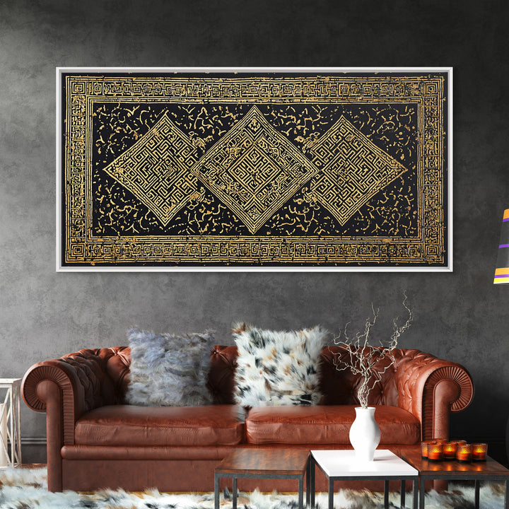 Ornate Black Gold African Pattern Wall Art, Luxury Canvas Decor, Tribal Geometric Print, Elegant Cultural Home Decor Gift