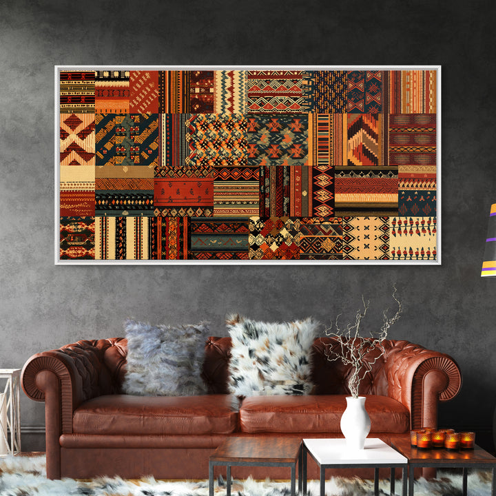 Tribal Ankara Quilt Textile Canvas Print, African Fabric Patterns, Boho Wall Decor, Ethnic Art Print For Modern Home Decor