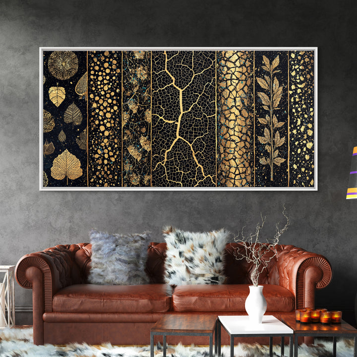 Black And Gold African Patterns Canvas Print, Luxury Abstract Tribal Textile Wall Decor, Modern Boho Home Decor Gift For Office