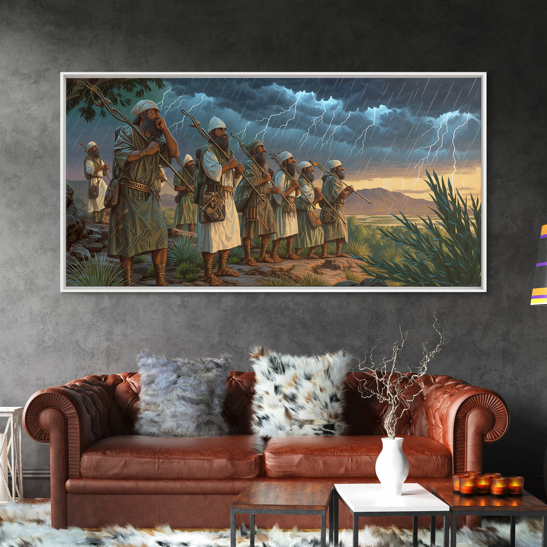 African Warrior Caravan Framed Canvas Print, Dramatic Desert Storm Wall Art, Tribal Culture Decor For Men Gift And Living Room