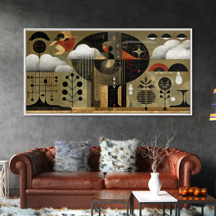 Abstract African Rain Birds Wall Art, Mid Century Tribal Patterns, Modern Afrocentric Decor Canvas Print Gift For Living Room