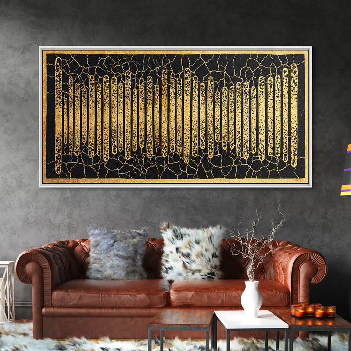 Black Gold African Textile Lines Wall Art, Abstract African Art Print, Tribal Pattern Canvas, Modern Afrocentric Decor Gift