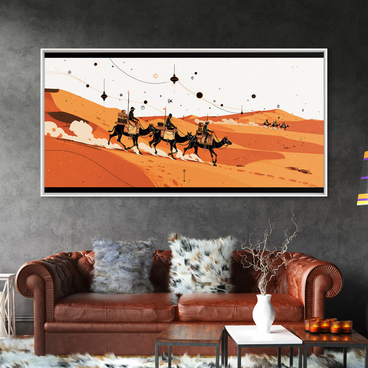 Orange Sahara Camel Caravan Wall Art, African Safari Art, Boho Desert Landscape, Modern African Decor, Travel Poster Gift