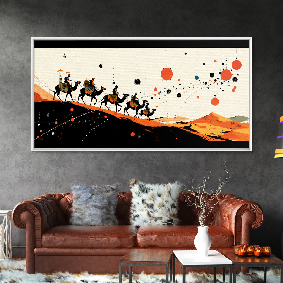 Abstract Camel Caravan Wall Art, Orange Desert Dunes, African Safari Art, Boho Wall Decor, Modern African Art Print Gift
