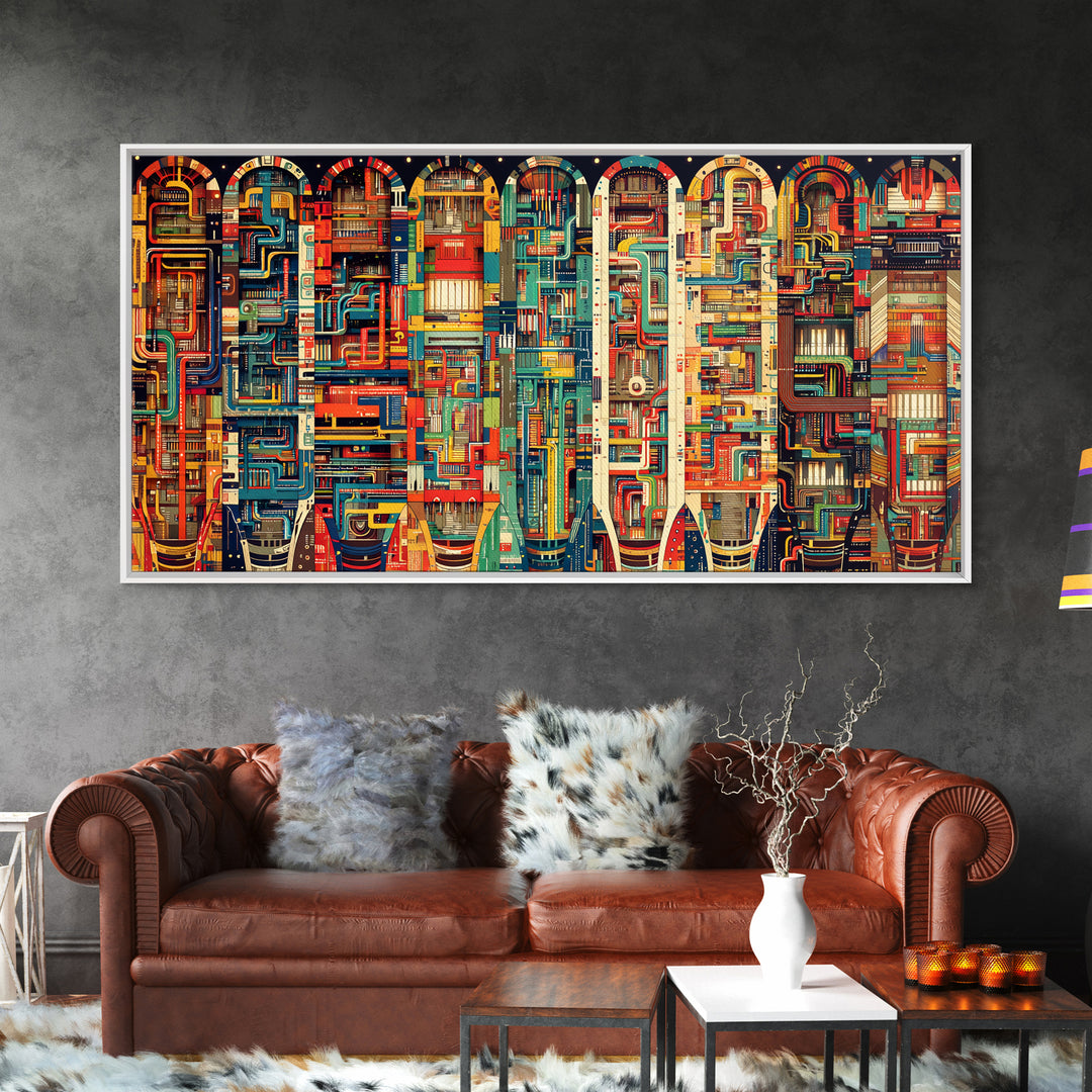 Vibrant Archway Circuit Maze Canvas Print, Colorful African Art Abstract, Afrofuturism Wall Art, Bold Living Room Decor Gift
