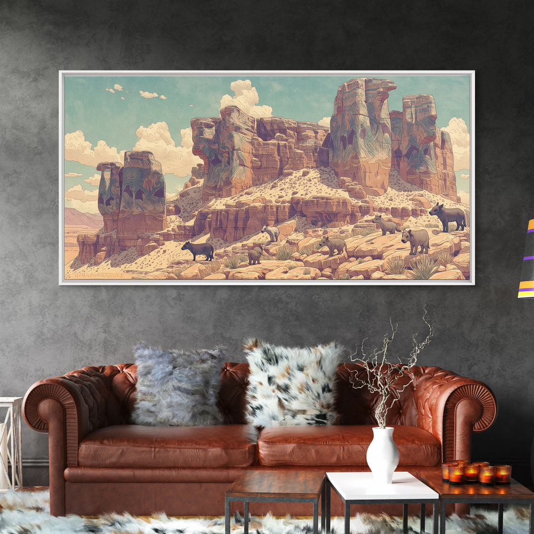 Desert Elephant Canyon Canvas Print, African Safari Art, Serengeti Wall Art, Animal Landscape, Rustic Living Room Decor Gift