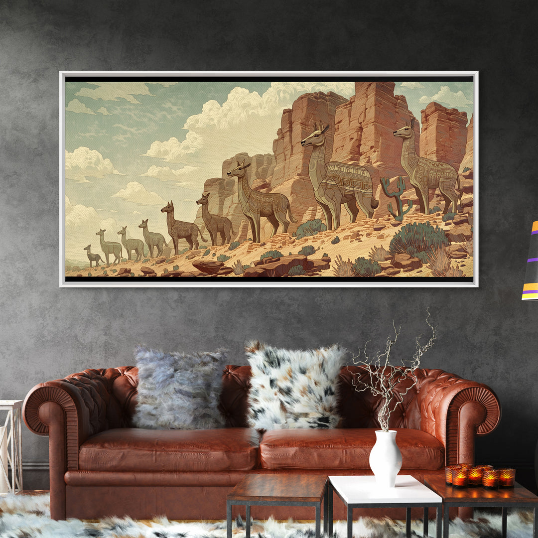 Majestic Giraffes Walking Through Desert Canyon Wall Art African Safari Art, Serengeti Landscape Decor For Living Room Gift