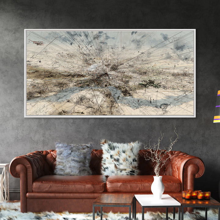 Abstract Desert Map Lines Over Sparse Landscape Wall Art, Modern Minimalist Art Print, Earth Tone Office Decor Canvas Gift