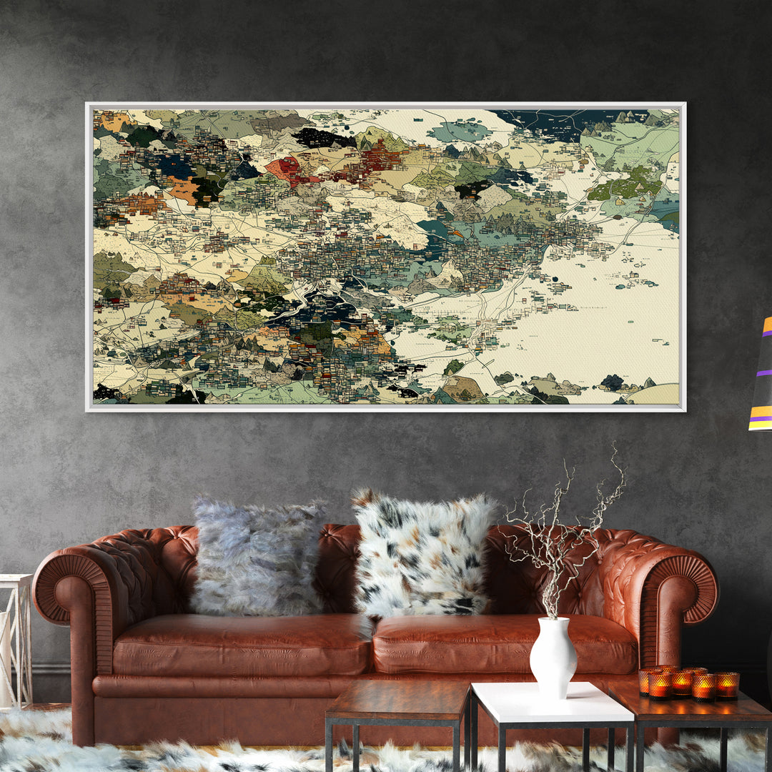 Earth Tone African Landscape Map Canvas Print, Abstract Travel Art, Beige Green Wall Decor, Cultural Office Home Decor Gift