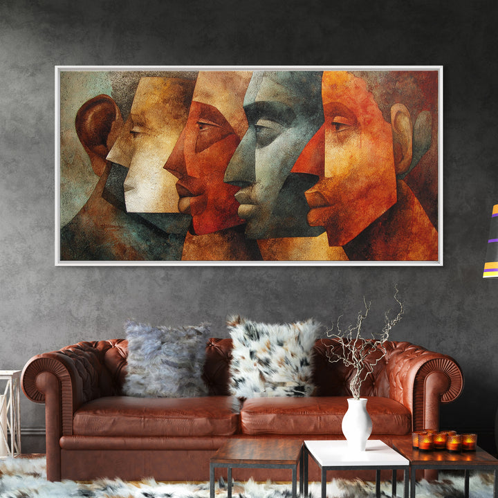 Earth Tone Cubist African Faces Wall Art, Abstract Ethnic Portrait Decor, Modern Black Culture Art For Living Room Gallery